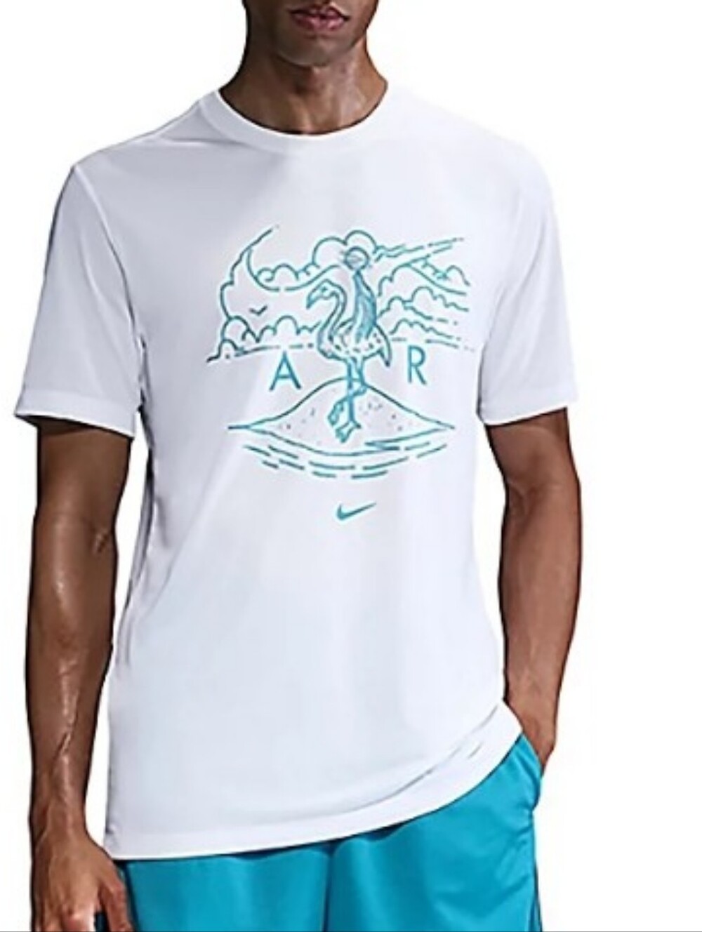 Nike White Short-Sleeve Tee with Teal Surf Graphic